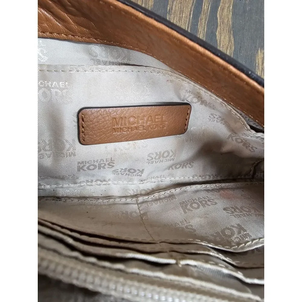 Michael Kors Hamilton Clutch Shoulder Bag Whipped Brown Leather‎ Purse - Picture 7 of 10